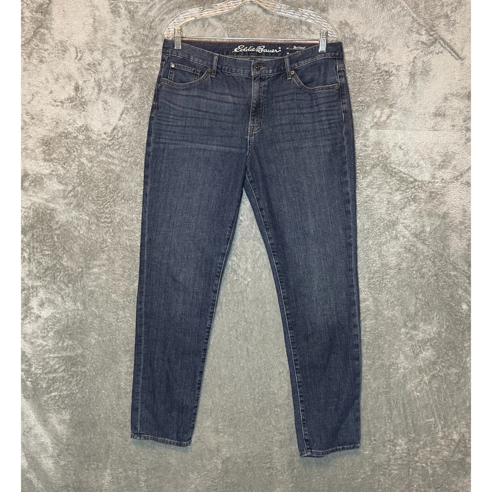 Eddie Bauer Women Mid Rise Slim Boyfriend Dark Wash Stretch Denim Ankle Jean 10